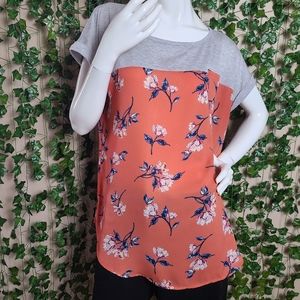 Rewind Women's Pink Boho Floral Roll-up Sleeves Lightweight Top